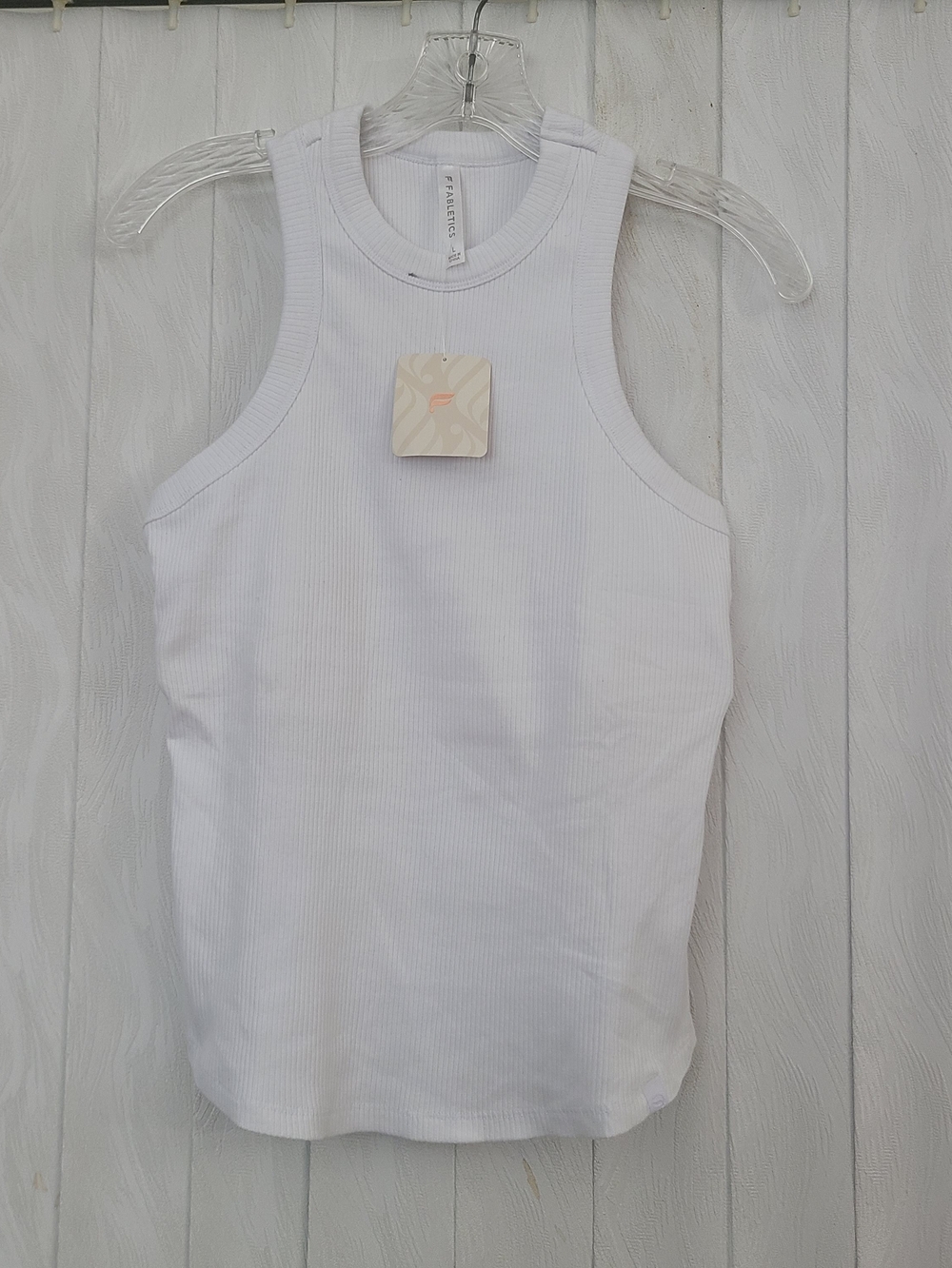 NWT Fabletics Womens Sz L White High Neck Ribbed Athleisure Outdoor Workout Tank